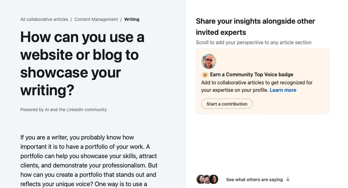 LinkedIn collaborative article